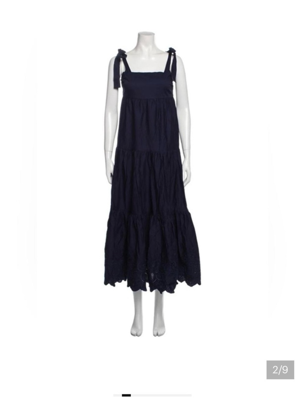 Jason Wu Navy Tie-Shoulder Tiered Maxi Dress with Eyelet Hem